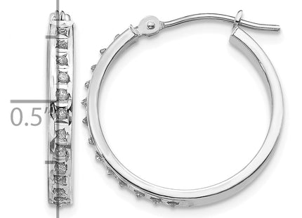 14k White Gold Diamond Fascination Round Hinged Hoop Earrings, 21 x 3mm