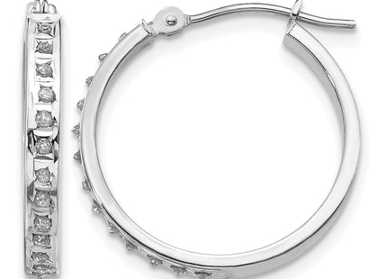 14k White Gold Diamond Fascination Round Hinged Hoop Earrings, 21 x 3mm