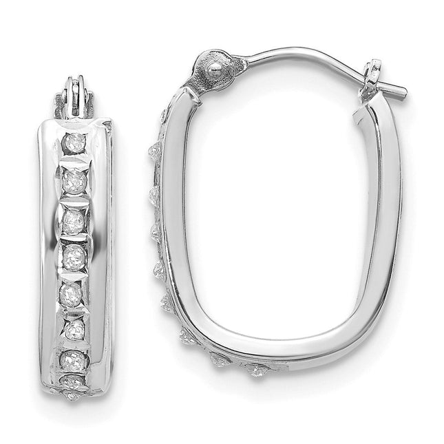 14k White Gold Diamond Fascination Squared Hinged Hoop Earrings, 16 x 4mm