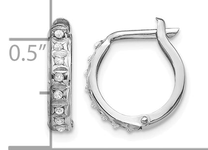 14k White Gold Diamond Fascination Round Hinged Hoop Earrings, 13 x 2mm