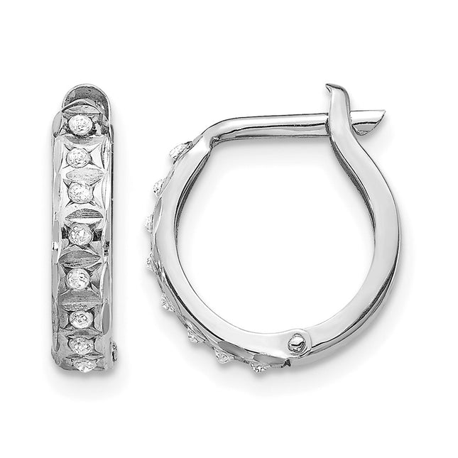 14k White Gold Diamond Fascination Round Hinged Hoop Earrings, 13 x 2mm