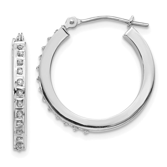 14k White Gold Diamond Fascination Round Hinged Hoop Earrings, 21 x 2mm