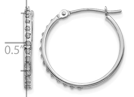 14k White Gold Diamond Fascination Round Hinged Hoop Earrings, 20 x 2mm