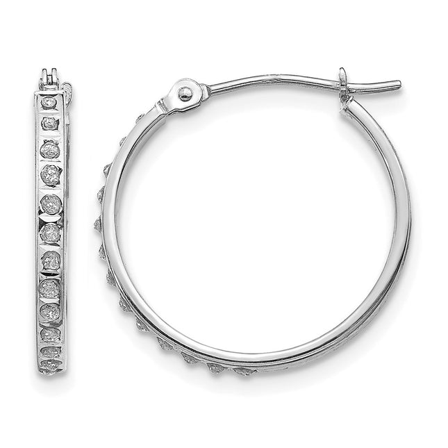 14k White Gold Diamond Fascination Round Hinged Hoop Earrings, 20 x 2mm