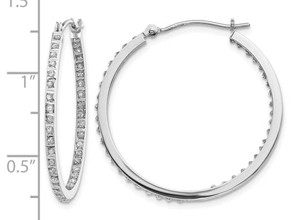 14k White Gold Diamond Fascination Round Hinged Hoop Earrings, 30 x 2mm