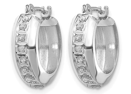 14k White Gold Diamond Fascination Round Hinged Hoop Earrings, 14 x 5mm