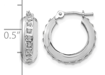 14k White Gold Diamond Fascination Round Hinged Hoop Earrings, 14 x 5mm