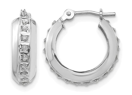 14k White Gold Diamond Fascination Round Hinged Hoop Earrings, 14 x 5mm