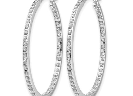 14k White Gold Diamond Fascination Round Hinged Hoop Earrings, 36 x 2mm