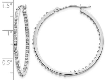 14k White Gold Diamond Fascination Round Hinged Hoop Earrings, 36 x 2mm