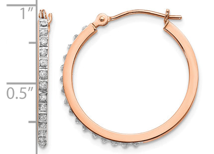 14k Rose Gold Diamond Fascination Round Hinged Hoop Earrings, 25 x 22mm (F268)