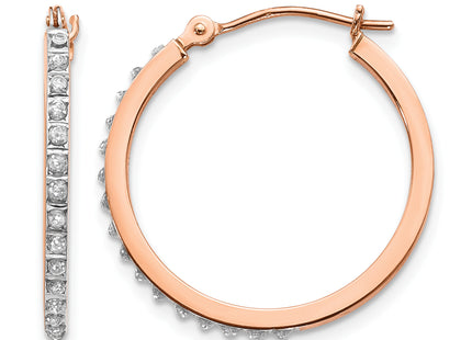 14k Rose Gold Diamond Fascination Round Hinged Hoop Earrings, 25 x 22mm (F268)