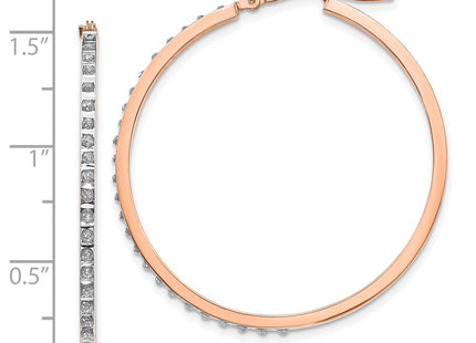 14K rose gold diamond hoop earrings, further view