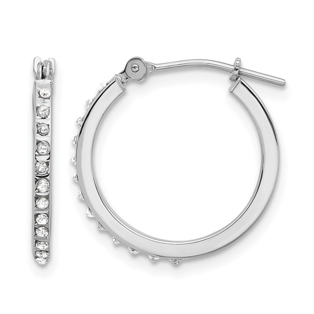 14K White Gold Diamond Fascination Polished Hoop Earrings, 17.5 x 17.5mm
