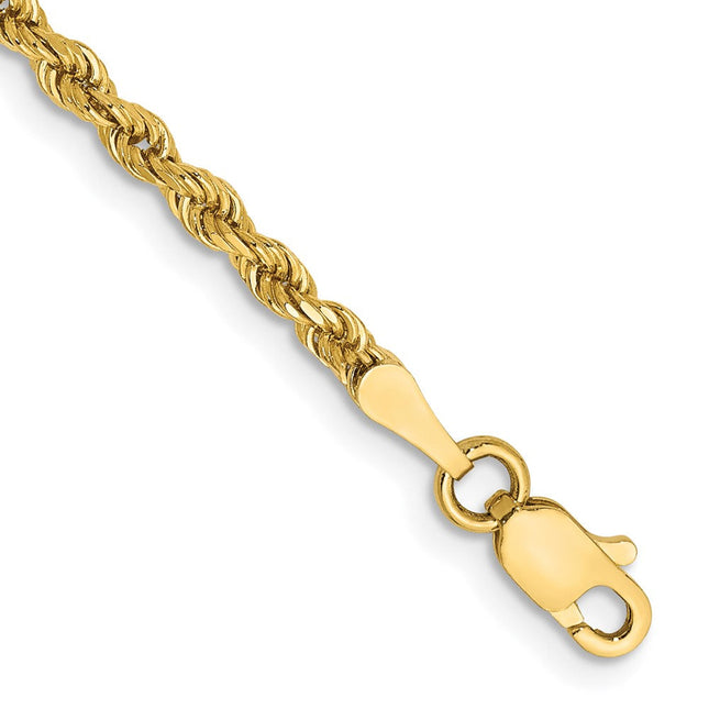 14K Semi Solid Diamond-cut Rope with Lobster Clasp Chain, 7 x 2.5mm