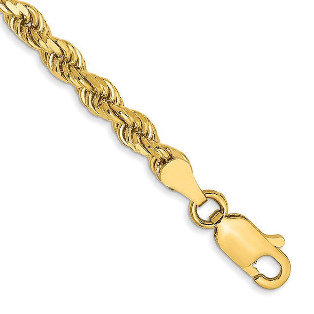 14K Semi Solid Diamond-cut Rope with Lobster Clasp Chain, 7 x 3.5mm