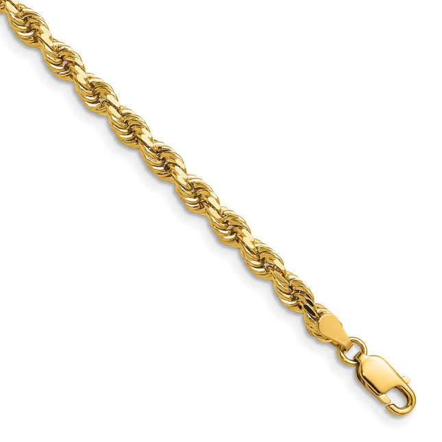 14K Semi Solid Diamond-cut Rope with Lobster Clasp Chain, 16 x 4mm