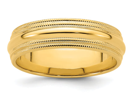 14k Yellow Gold Double Milgrain Comfort Fit Wedding Band