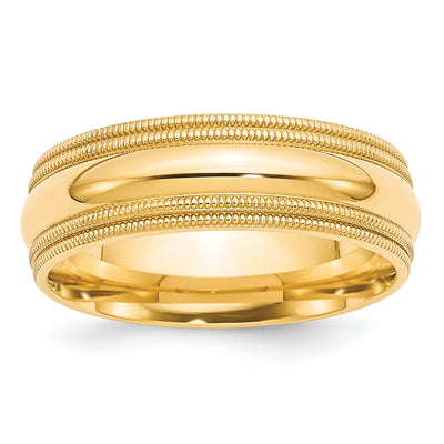 14K Yellow Gold Double Milgrain Comfort Fit Wedding Band