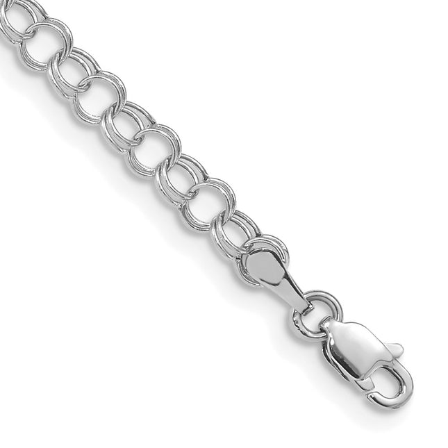 14k White Gold Hollow Double Link Charm Bracelet, 7 x 4mm