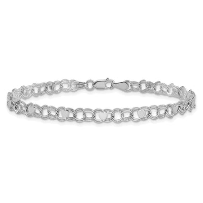 14K White Gold Solid Double Link with Hearts Charm Bracelet