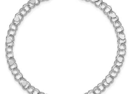14k White Gold Solid Double Link with Hearts Charm Bracelet (Style DO499W-7)