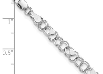 14k White Gold Solid Double Link with Hearts Charm Bracelet (Style DO499W-7)