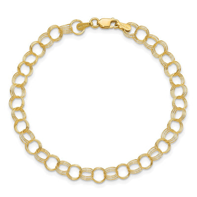 14K Solid Triple Link Charm Bracelet, 7 x 6mm