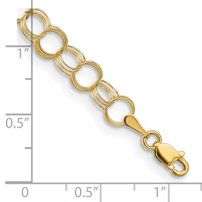 14K Solid Triple Link Charm Bracelet, 7 x 6mm