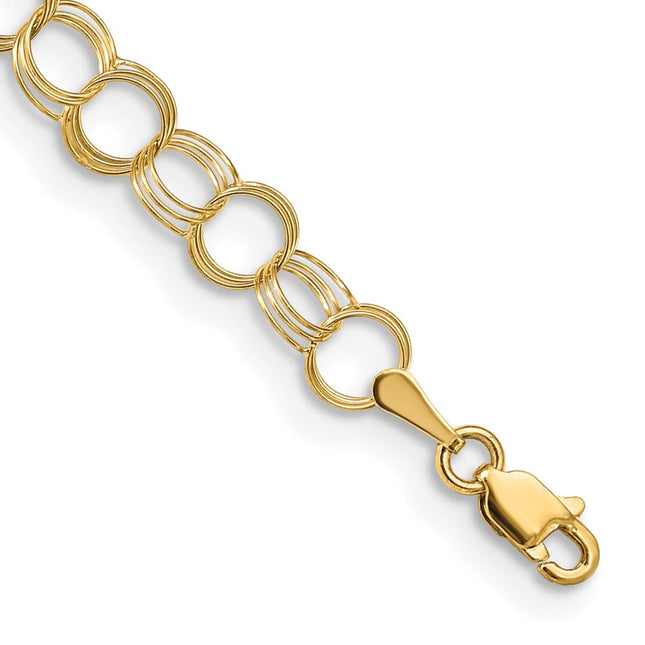 14k Solid Triple Link Charm Bracelet, 7 x 6mm