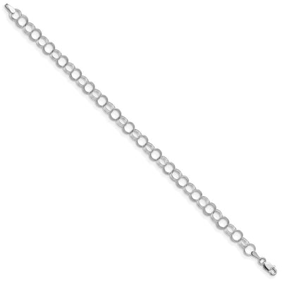 14K White Gold Solid Triple Link Charm Bracelet, 7 x 6mm