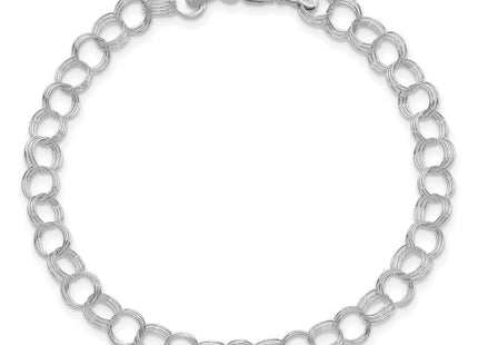 14k White Gold Solid Triple Link Charm Bracelet (Style DO530W-7)