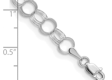 14k White Gold Solid Triple Link Charm Bracelet (Style DO530W-7)