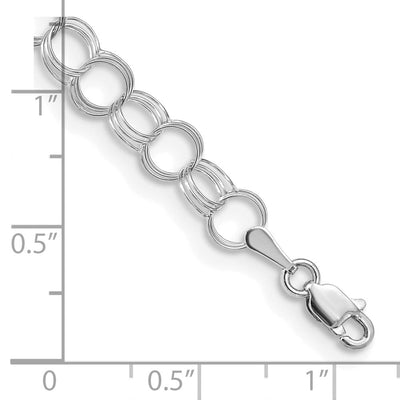 14K White Gold Solid Triple Link Charm Bracelet, 7 x 6mm