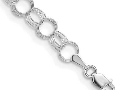 14k White Gold Solid Triple Link Charm Bracelet (Style DO530W-7)