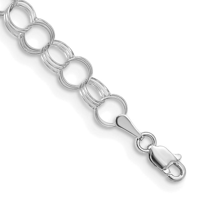 14k White Gold Solid Triple Link Charm Bracelet, 7 x 6mm