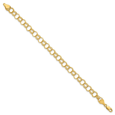 14K Solid Triple Link Charm Bracelet, 7 x 7mm
