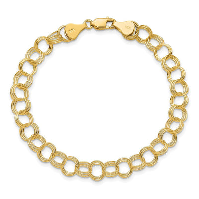 14K Solid Triple Link Charm Bracelet, 7 x 7mm