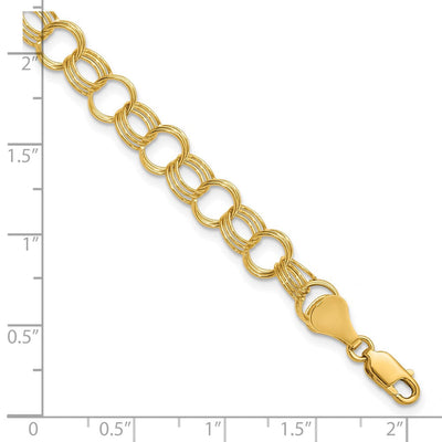 14K Solid Triple Link Charm Bracelet, 7 x 7mm