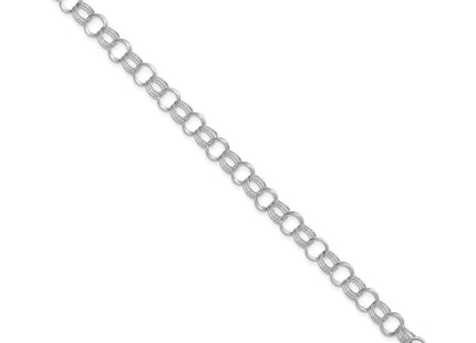 14k White Gold Solid Triple Link Charm Bracelet (Style DO531W-7)