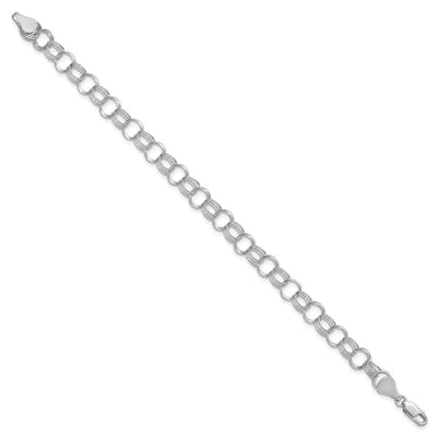 14K White Gold Solid Triple Link Charm Bracelet, 7 x 7mm