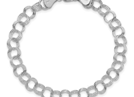 14k White Gold Solid Triple Link Charm Bracelet (Style DO531W-7)