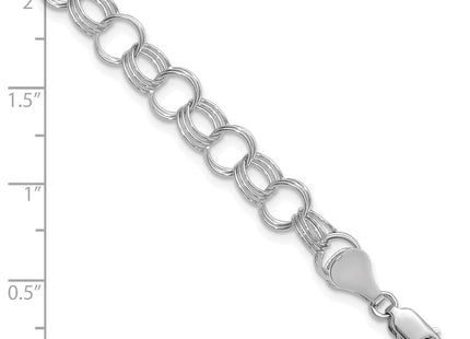 14k White Gold Solid Triple Link Charm Bracelet (Style DO531W-7)