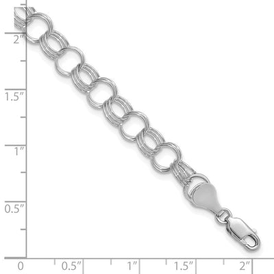 14K White Gold Solid Triple Link Charm Bracelet, 7 x 7mm