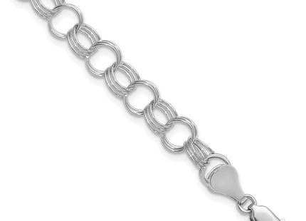 14k White Gold Solid Triple Link Charm Bracelet (Style DO531W-7)