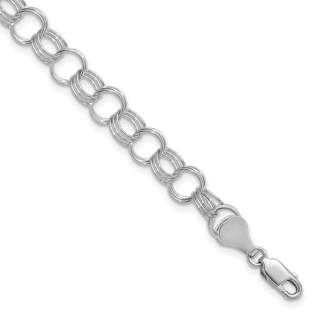 14k White Gold Solid Triple Link Charm Bracelet, 7 x 7mm