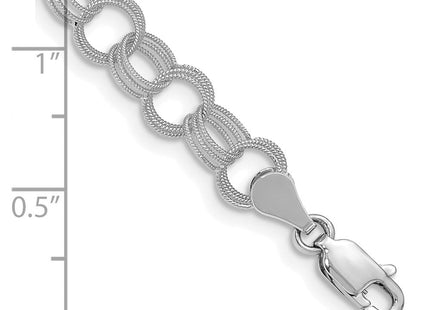 14k White Gold Solid Textured Triple Link Charm Bracelet (Style DO536W-7)