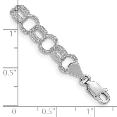 14K White Gold Solid Textured Triple Link Charm Bracelet