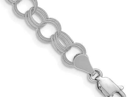 14k White Gold Solid Textured Triple Link Charm Bracelet (Style DO536W-7)
