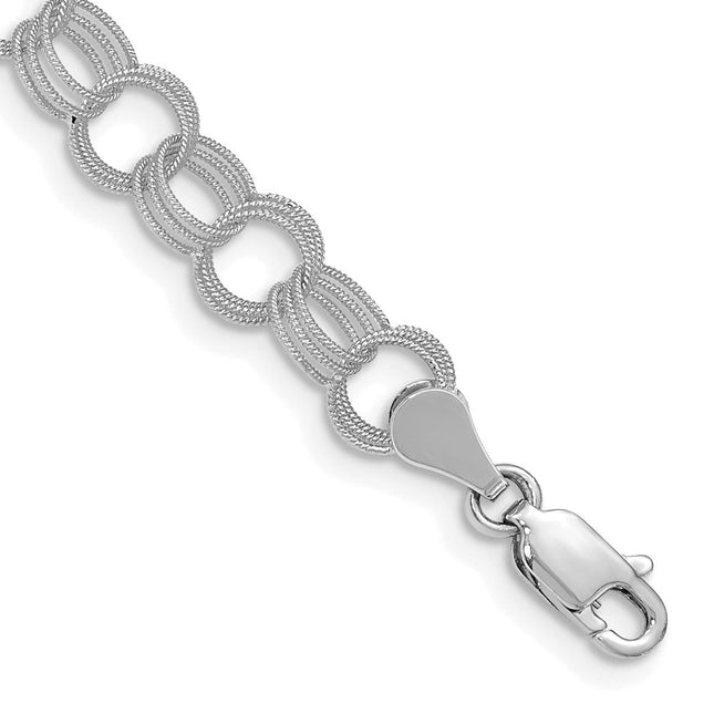 14k White Gold Solid Textured Triple Link Charm Bracelet